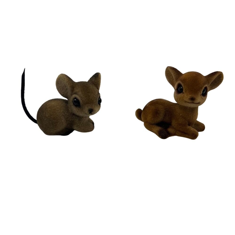 Vintage Josef Originals Flocked Fawn & Mouse Miniatures Japan Figurines‎ 2"